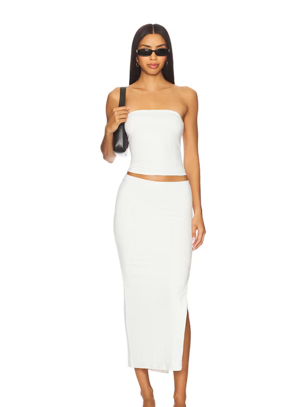 Minimalist White Midi Tube Skirt - Sleek Fitted Style